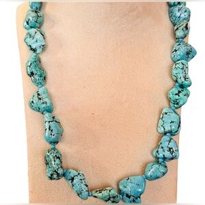 Turquoise Beaded Necklace Blue Turquoise Chunk Bead Necklace with Lobster Clasp
